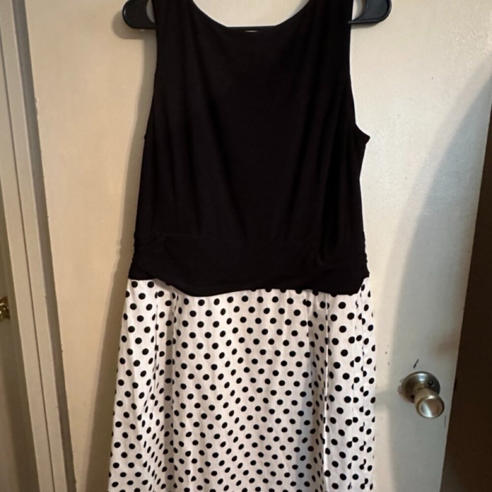 Sleeveless dress black top and white with black polka dot skirt Size 18